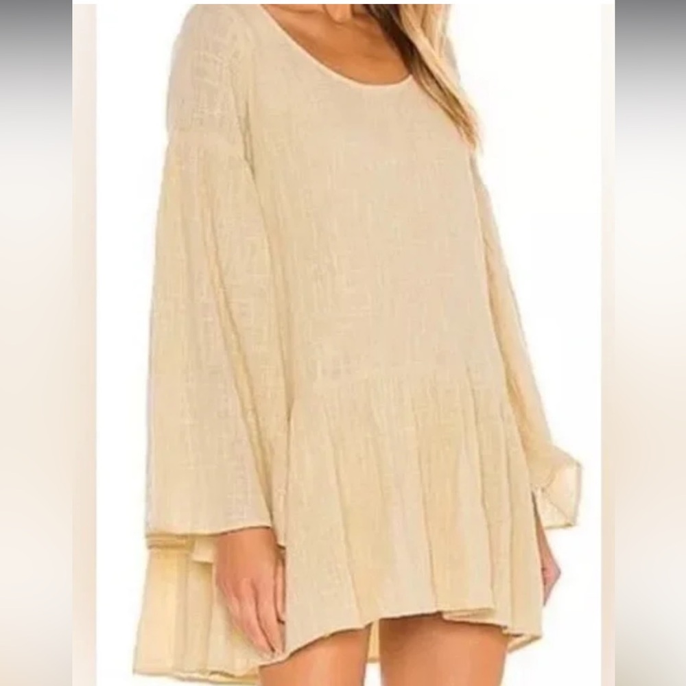 Free People Kyleigh Mini Boho Lined Dress Tunic Yellow Long Bell Sleeve - Picture 2 of 16